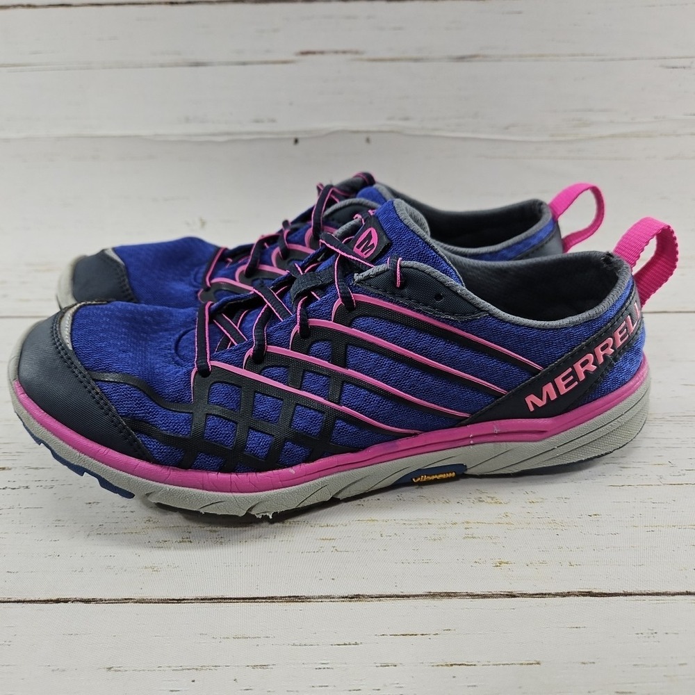 Merrell Womens‎ 9.5 Blue Lace Up Minimalist Barefoot Running Shoes Vibram J48812